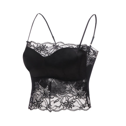 Tangge Silk Satin Beautiful Back Sling Latex Cup Mulberry Silk Thin Push-Up Bottoming Intimates Lace Sexy