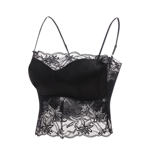 Tangge Silk Satin Beautiful Back Sling Latex Cup Mulberry Silk Thin Push-Up Bottoming Intimates Lace Sexy
