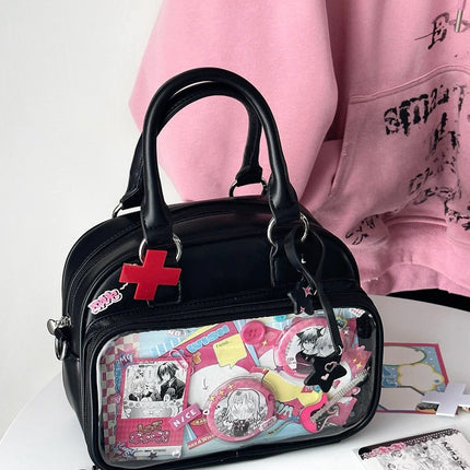 Bowling-Themed Millennial Trendy Cute Student Large-Capacity Commuter Tote Crossbody Backpack Fashion