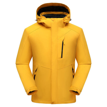 Three-In-One Jacket with Logo for Men and Women, Outdoor Detachable Cold-Proof and Warm Mountaineering Workwear, Team Uniform with Hood