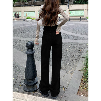 2025 Two-Button Drapey Floor-Length Pants Korean Style Petite Wide-Leg Pants High-Waisted Jeans Retro Vintage Women's
