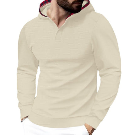 Cross-border Men's Autumn and Winter Leisure Sports Men's Long-sleeved Hooded T-shirt European and American Foreign Trade plus size Waffles Hoodie