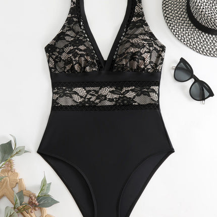 New Sexy Solid Color Backless Bikini, Transparent Mesh Swimsuit, European and American Amazon One-Piece Swimsuit for Women, Cross-Border Bikini