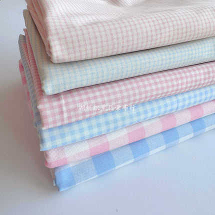 Cotton 40 digital printing fabric Korean cream color blue powder plaid printing fabric hand diy