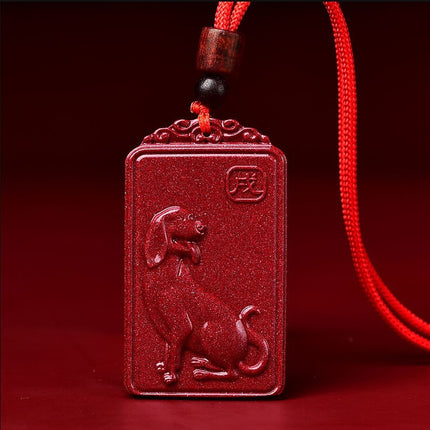 Natural raw ore cinnabar double-sided Buddha pendant twelve Zodiac men's and women's necklace portable pendant Manshu Bodhisattva