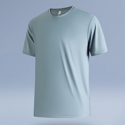 Dan Baoni | Summer Cool Sense Sunscreen Solid Color Advanced Sense Ice Silk Men's T-Shirt Loose Round Neck Shoulder Short Sleeve Customization