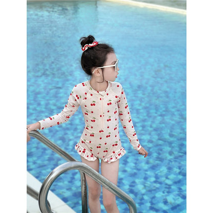 66 Princess Girls' Swimsuit 2025 New Style Cute Long-Sleeved Swimsuit for Girls Sunscreen Quick-Drying Beach Swimming Clothes