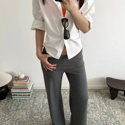Unique Ra* Walking Foldable Waistband Knit Loose Flared Skirt Pants for Women Summer Drape Floor-Length Casual Trousers