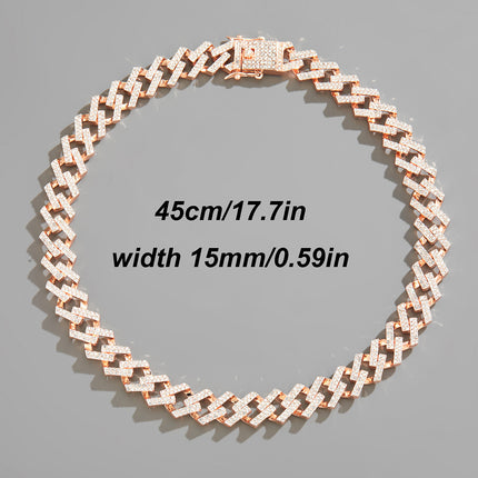 European and American foreign trade explosions double-row drill Cuban chain thick 15mm necklace hiphop Diamond Miami clavicle chain wholesale