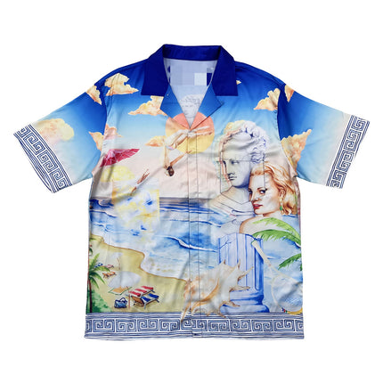 Foreign Trade Casual Hawaiian Beach Printed Short-Sleeved Shirt Cuban Collar European and American Retro Vacation Shorts Two-Piece Set