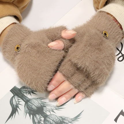 Women's winter warm plush gloves student open finger flip gloves outdoor gloves thickened cold-proof popular online