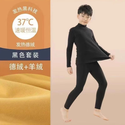 Mid-high collar children's velvet thermal suit for boys ground plush cold-proof one-piece velvet large children's thick thermal underwear