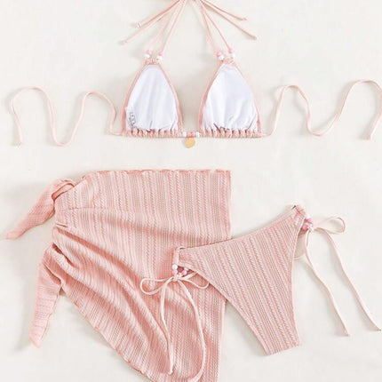 2024 European and American New I Special Fabric Strap Triangle Bikini Swimsuit Beach Skirt Bikini Cross-border Exclusive