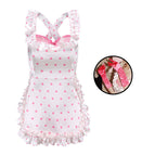 Wave dot suit [with hair band apron lace underwear] rose red gloves / free size weight 40.00 kg-65.00 kg