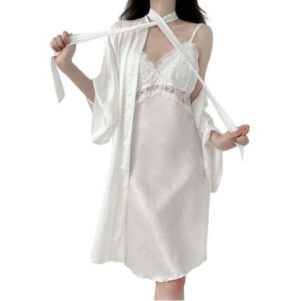 New Sexy Pajamas Satin Women's Summer Chest Pad Ice Silk Nightgown Pure Desire Slimming Sling Nightgown High-grade suit