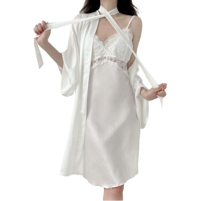 New Sexy Pajamas Satin Women's Summer Chest Pad Ice Silk Nightgown Pure Desire Slimming Sling Nightgown High-grade suit