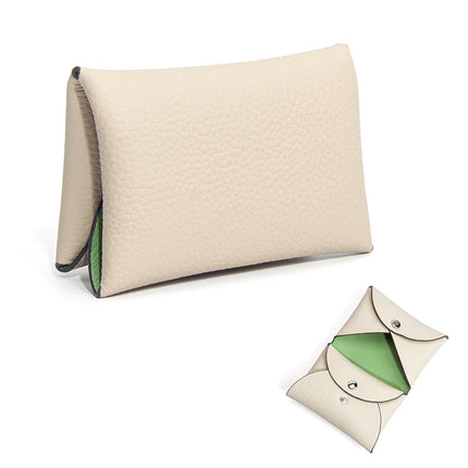 New Style Top Layer Cowhide Mini Coin Purse Card Bag Integrated Japanese Style Small Contrast Color Niche Buckle Leather Coin Bag