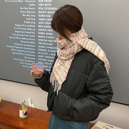 [Dai Green] Autumn and Winter Atmosphere Creamy Plaid Scarf Soft Korean Temperament Shawl Warm Neck Women