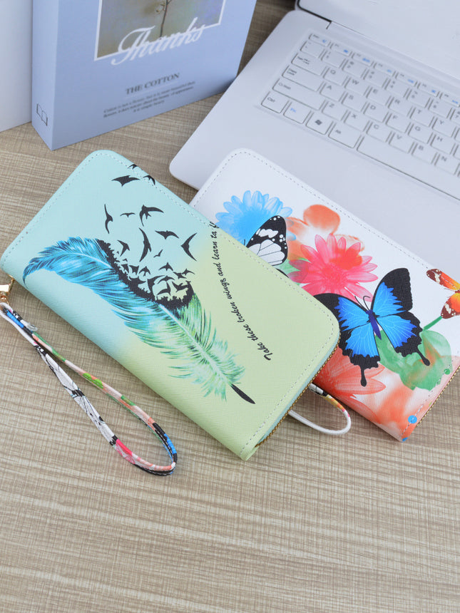 New Wallet Women's Long Zipper Clutch Soft Wallet Fashionable Cross Pattern Printed Student Change Mobile Phone Bag