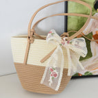 Leather handle-white+khaki 35*23+ribbon