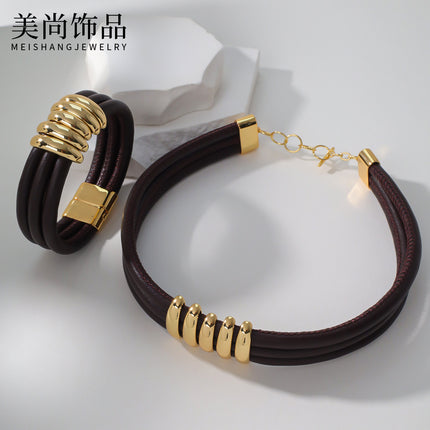 New Style Cowhide Necklace Maillard Niche Design Fashionable Elegant High-end Clavicle Light Luxury Bracelet for Women