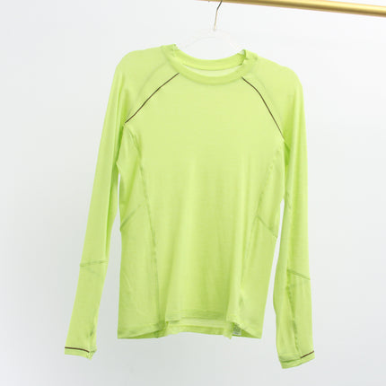 Merino Wool Long-Sleeved T-Shirt for Women, Antibacterial, Deodorant, Contrasting Shoulder Line, Waist Slimming Look, Outdoor Sports, Hiking and Fitness