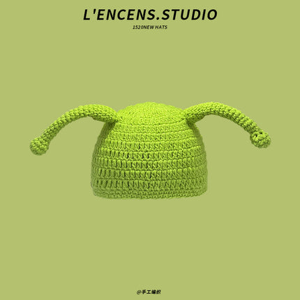 The Same Hat as Piyou, Green Shrek Cartoon, Funny and Cute Strawberry Hood, Knitted Woolen Hat for Winter