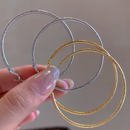 European and American Ins Large Circle Elegant Trendy Girls Frosted Earrings S925 Silver Needle Earrings Personalized Popular Hoop Earrings