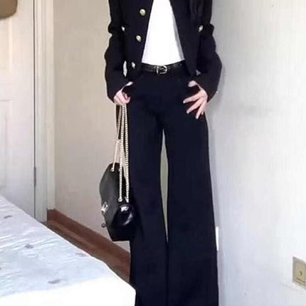 plus size American Style Hot Girl Low-waisted Black Micro-lar Jeans Women's Autumn New Style Small Slim Look Retro Mop Pants