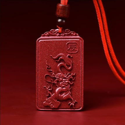 Natural raw ore cinnabar double-sided Buddha pendant twelve Zodiac men's and women's necklace portable pendant Manshu Bodhisattva
