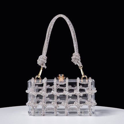 Cross-Border Spring and Summer Acrylic Transparent Storage Box Banquet Hand-Woven Rope Small Square Bag Armpit Handbag