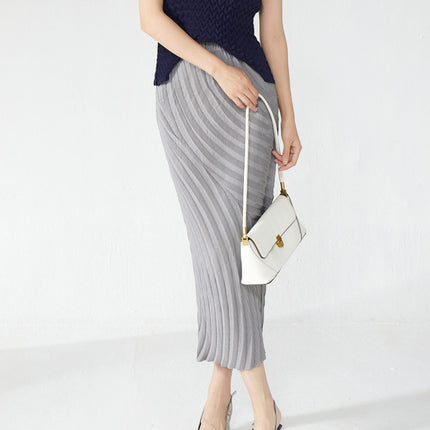 Miyake Year Ring Pleated Skirt Slim Fit Hip Wrap Mid-Length High-End Elastic Waist Elegant Versatile One-Piece Skirt