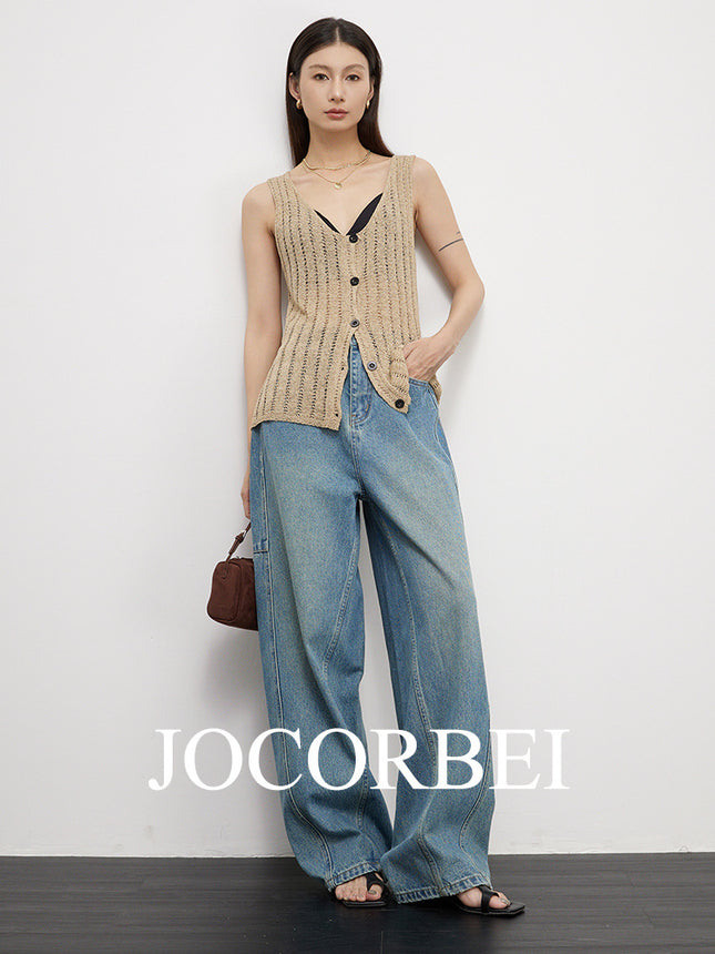 Jocorbei [Arc Cocoon-Shaped Jeans] High-Waisted Deconstructed Banana Pants, Loose Retro Blue Jeans Pants