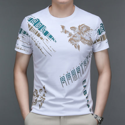 Mingdi Mouse Men's Summer New Korean Printed Men's T-Shirt Fashionable Short-Sleeved Pullover Round Neck T-Shirt Top