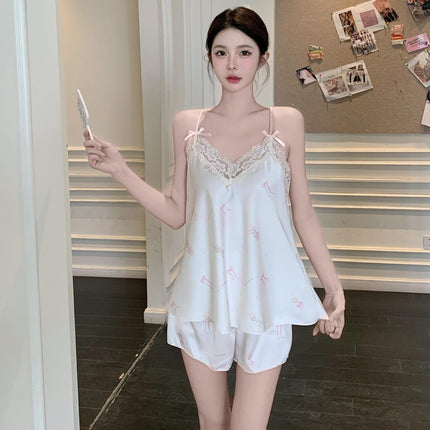 Ice Silk Pajamas Women's Summer Girls Pure Want Sling Shorts Home Clothes suit Pajamas Women's Pink Japanese Sexy