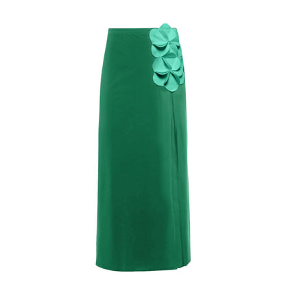 2025 Cross-Border European and American Swimwear New 3D Flower Tube Top Fresh Green One-Piece Swimsuit Wrap Skirt Suit for Women 25316