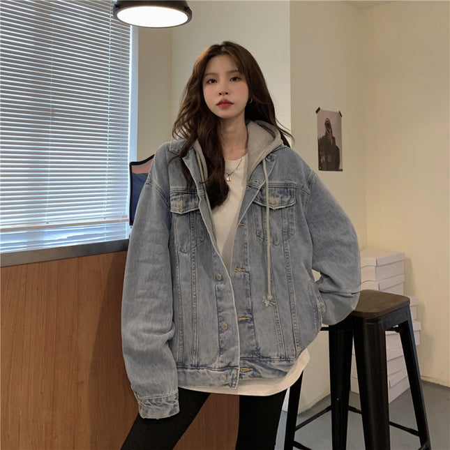 Real Shot of Hooded Denim Jacket for Women, Spring and Autumn 2026 New Style, Light-Colored Korean Version, Loose Casual Top, Trendy