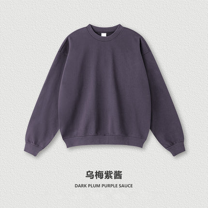 Men's 2025 Spring and Autumn High Quality Loose Solid Color Heavy Weight Terry 440g Drop Shoulder Basic Round Neck Sweatshirt for Men