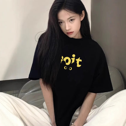 Pure Cotton European American Shoulder Short-sleeved T-shirt Women's 2025 New Explosions Loose Fashion Brand High Street Half-sleeved Top for Summer