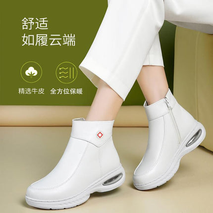 Nurses Shoes New White Comfortable fleece-lined Warm Not Tired Feet Non-Slip Wear-Resistant Leather Work Air Cushion Medical Cotton Shoes