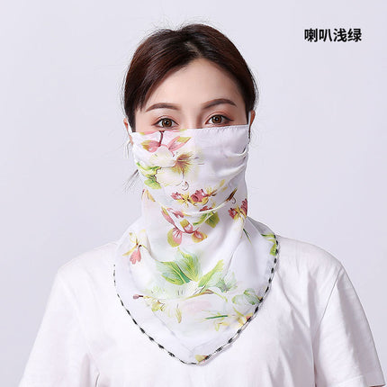 Summer sun protection mask scarf women's large mask neck protection breathable full cover face UV protection chiffon thin veil scarf
