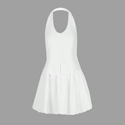 Ad211 Export Cross-Border New Product Sexy Sexy Fashion Backless Slim Bow Halter Neck Round Neck Dress