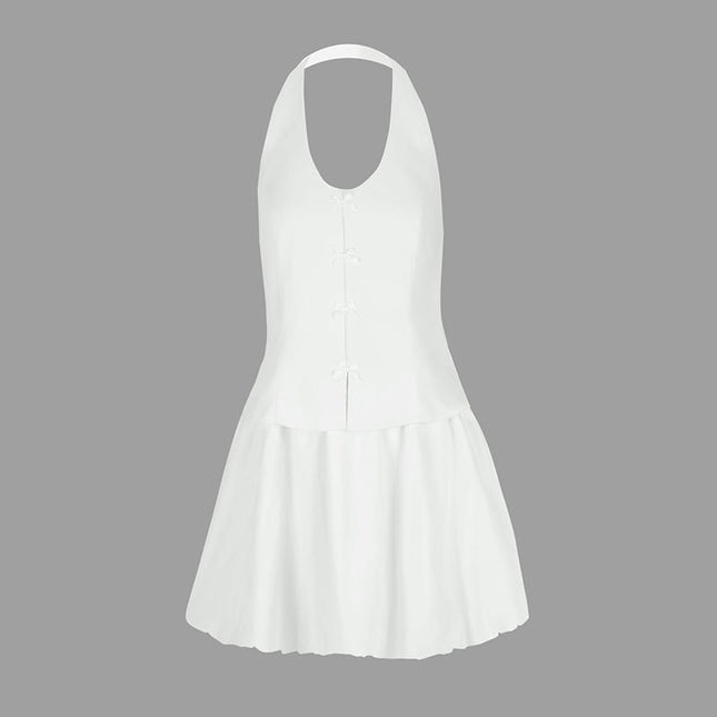 Ad211 Export Cross-Border New Product Sexy Sexy Fashion Backless Slim Bow Halter Neck Round Neck Dress
