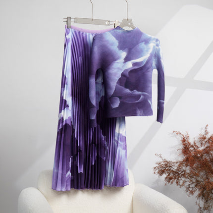 Fashion Suit Women's Skirt Outfit Complete Set of Pleated T-Shirt Tops and Skirts Casual Elegant Two-Piece Set