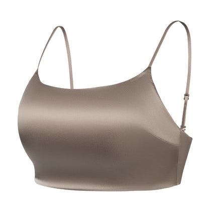 Guolian Silk Satin U-Shaped Slimming Basic Versatile Beautiful Back Mulberry Silk Anti-Exposure Fixed Cup Bra