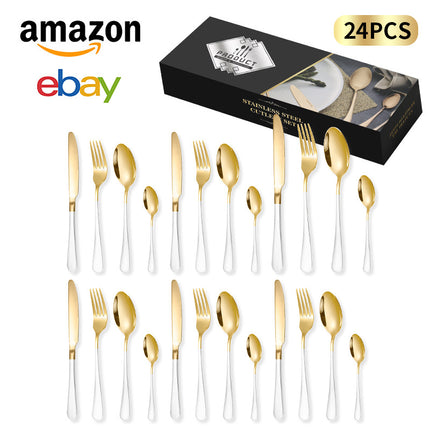 Cross-border Amazon stainless steel tableware 24 pieces suit Western tableware steak knife fork spoon gift box tableware suit