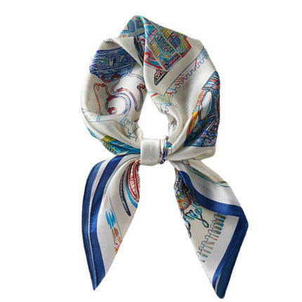 Silk Scarf 70% Mulberry Silk Small Square Scarf for Women, 16-Grid Pattern, Suitable for Spring and Autumn, Can Be Paired with Shirts, Neck Protection, Thin Scarf