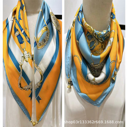 2024 New Magnetic Buckle Silks and Satins Square Scarf Women's Spring and Autum Scarf High-end Decorative Triangle Scarf Neck Protector