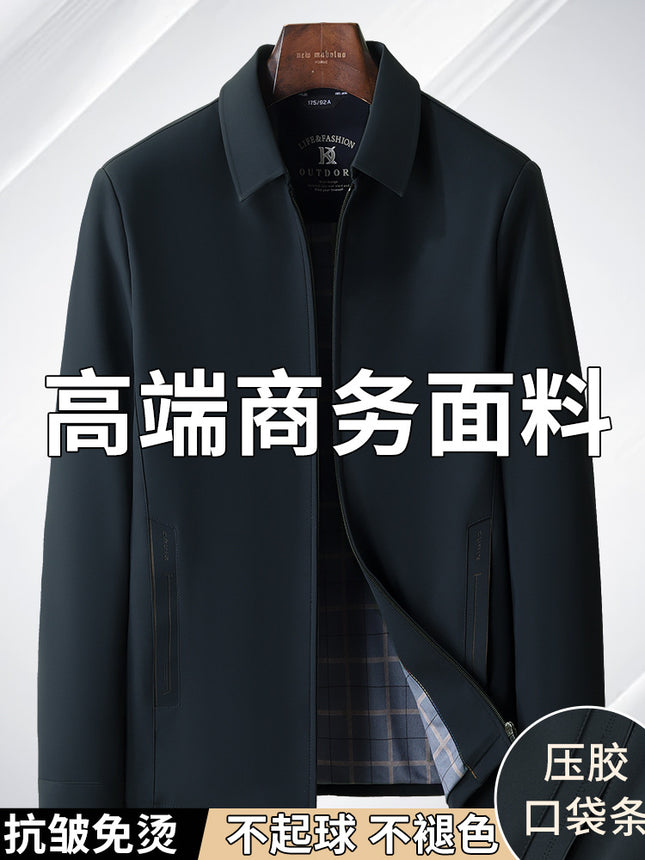 [Cross-Border Wholesale] Autumn and Winter Executive Jacket Men's New Lapel Middle-Aged and Elderly Anti-Wrinkle No-Iron Dad Jacket