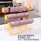 Pink velvet 3-layer*gold edge jewelry stand
